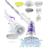 Electric Rotary, Cordless Shower Scrubber with 6 Brush Heads - 2H 2-Speed, Long Handle for Bathroom Tile and Car Cleaning