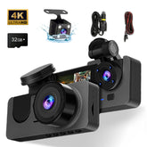 4K Full UHD 3-Channel Car Dash Cam - Front & Rear Cameras with 32GB Card, 2.0'' IPS Screen, Super Night Vision, WDR & Parking Monitoring
