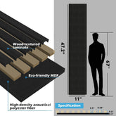 2-Pack 47.24" x 11.02" Acoustic Wood Panels for Wall, Soundproof Wood Slat Panel for Wall and Ceiling, 3D Fluted Absorbing Paneling for Interior Wall Decor, Living Room, Bedroom - Black