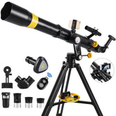 Telescope 90mm Aperture 900mm - High Precision Adjustment Vertisteel Mount Base, Magnification 45-450x, Wireless Remote, Phone Adapter - Ideal for Astronomy Enthusiasts and Beginners (Black)