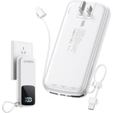15000mAh Portable-Charger Power Bank Supports PD 30W Fast Charging Built-in AC Wall Plug and 2 Output Cables with LED Display for Most Electronic Devices(White)