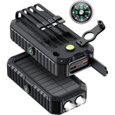 Solar Charger Power Bank 40000mAh Built in 4 Cables and Hand Crank, 22.5W Fast Charger 6 Outputs & 4 Inputs External Battery Pack with Bright Flashlight and Compass