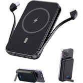 for Magnetic Power Bank, 6800mAh Wireless Portable Charger with PD30W Fast Charging, Battery Pack Built-in 2 Output Cables for iPhone 15/14/13/12 Series(Black)