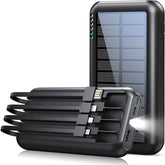 Solar Charger 40000mAh High Capacity Mobile Power Built-in 3 Output Cables and 1 Input Cable and Flashlight 5V3.1A Rapid Charger Compatible with All Smartphones and Devices