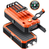 Solar Charger Power Bank 40000mAh Built in 4 Cables and Hand Crank, Portable Charger 22.5W Fast Charger 6 Outputs & 4 Inputs External Battery Pack with Bright Flashlight and Compass