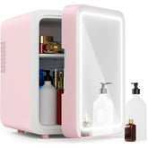 Skin Care Refrigerator - Mini Refrigerator with Dimmable LED Mirror (4 Liters/6 Cans), Cooler and Warmer, Cosmetic Refrigerator for Skin Care and Food, Bedroom, Office and Car, Pink