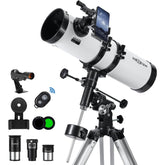 Astronomical Reflector Telescopes - Manual Equatorial Telescope for Adults Astronomy. Comes with 2X Barlow Lens Phone Adapter and Moon Filter, Wireless Control
