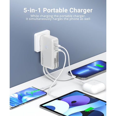 Portable Charger,  16000mAh Power Bank Built-in AC Wall Plug and Cables, PD 30W and QC4.0 Fast Charger for iPhone and Android Phones and Most Electronic Devices
