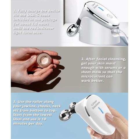 Micro-Current-Facial-Device, Face Roller Skin Care Tool, Face Massager Glossy White