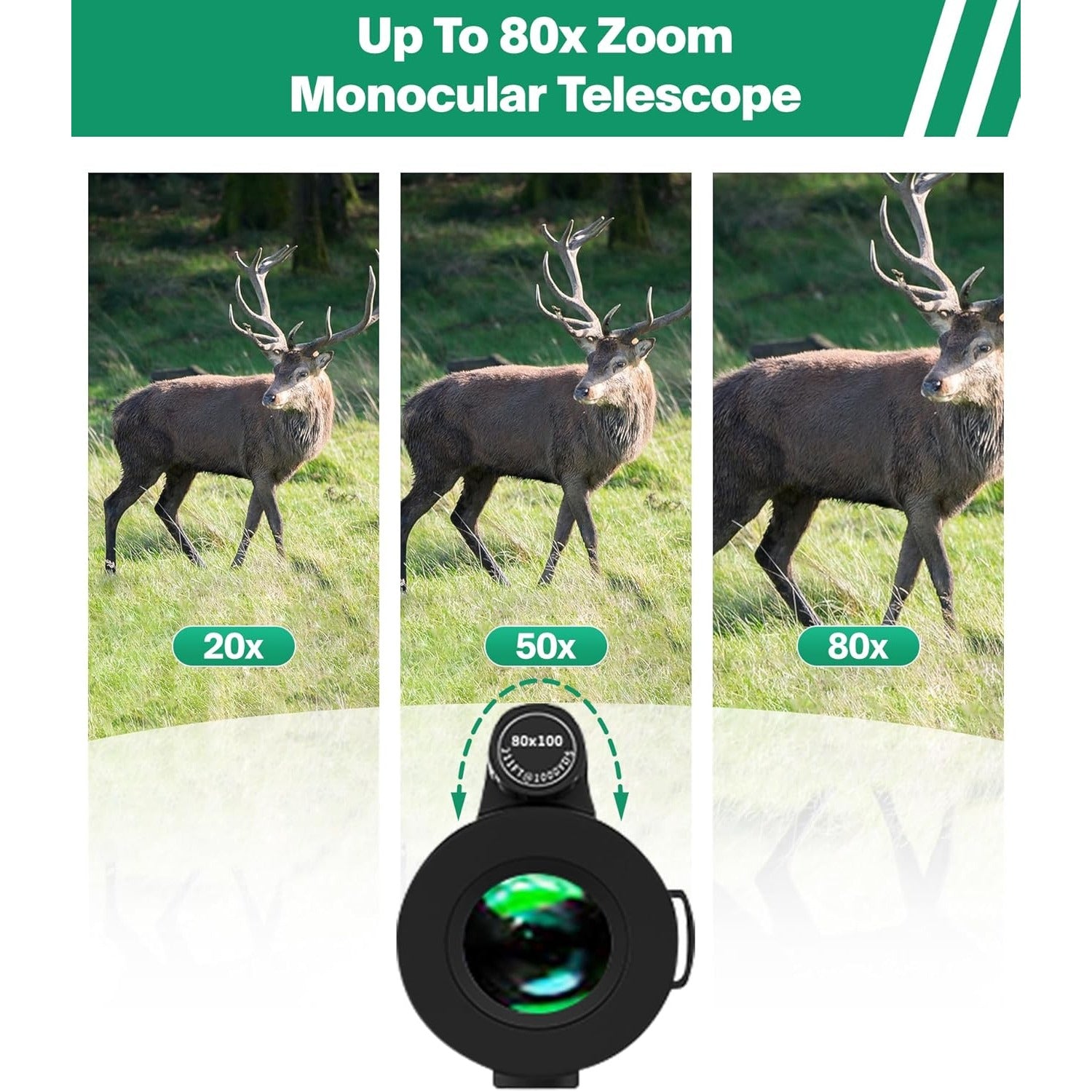 Monocular Telescope 80x100 High Power with Smartphone Adapter Tripod,Larger Vision Monoculars for Adults with BAK4 Prism & FMC Lens, Suitable for Bird Watching Hunting Hiking Camping Wildlife-Black