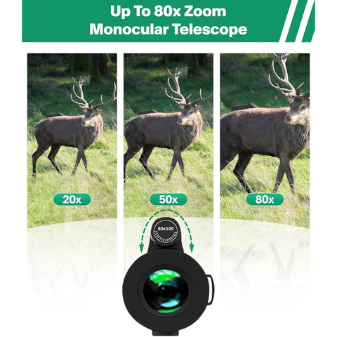 Monocular Telescope 80x100 High Power with Smartphone Adapter Tripod,Larger Vision Monoculars for Adults with BAK4 Prism & FMC Lens, Suitable for Bird Watching Hunting Hiking Camping Wildlife-Black