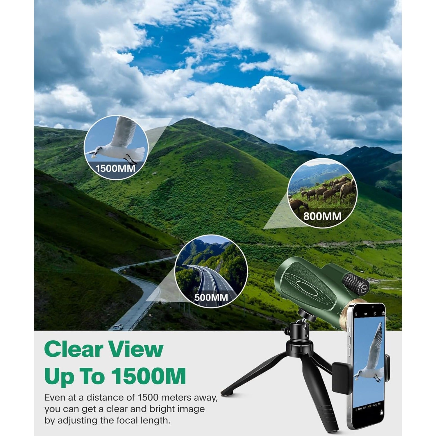 Monocular Telescope 80x100 High Power with Smartphone Adapter Tripod,Larger Vision Monoculars for Adults with BAK4 Prism & FMC Lens, Suitable for Bird Watching Hunting Hiking Camping Wildlife-Black