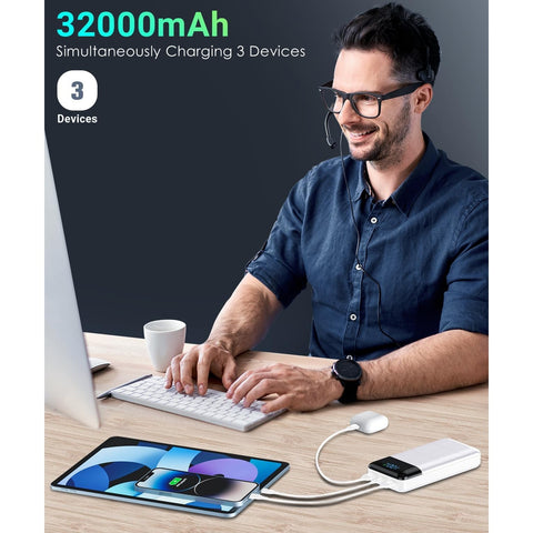 32000mAh Power-Bank-Portable-Charger - Output 5V3A Fast Charger Portable Charger with  LED Display Compatible with Smartphones and All USB Devices (Black)