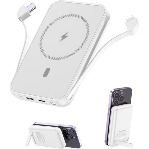 for Magnetic Power Bank, 6800mAh Wireless Portable Charger with PD30W Fast Charging, Battery Pack Built-in 2 Output Cables for iPhone 15/14/13/12 Series(Black)