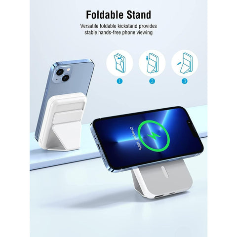 Portable Charger, PD 30W Fast Charger Foldable Wireless Power Bank with USB-C Port, Mag-Safe Battery Pack Only for iPhone 15/14/13/12 Series (White)