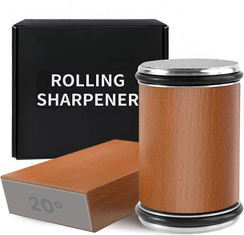 Rolling kitchen knife sharpener tool for sharpening knives with diamonds, available in 15° and 20° magnetic angles