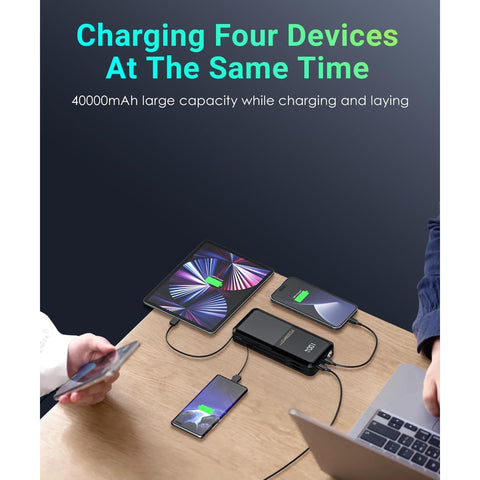Portable-Phone-Charger - 40000mAh Power Bank PD30W Fast Charger Built-in 2 Detachable Output Cables, Flashlight and LED Display for iPhone and Android iPhone and Most Electronic Devices