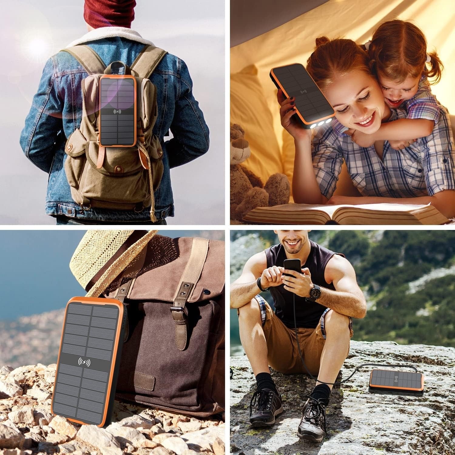 Solar Portable Charger, 43800mAh Qc3.0 Quick Charger, Qi 10W Wireless Charging, Built-in 2 Output Cables and Strong Flashlight