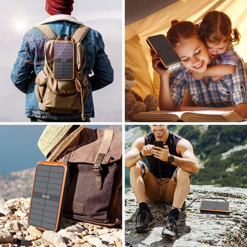 Solar Portable Charger, 43800mAh Qc3.0 Quick Charger, Qi 10W Wireless Charging, Built-in 2 Output Cables and Strong Flashlight
