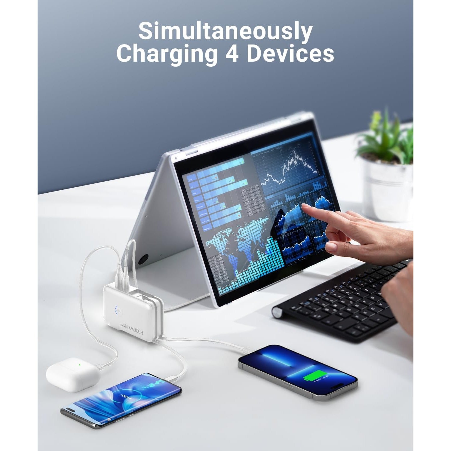 Portable Charger,16000mAh Power Bank Built-in AC Wall Plug and Cables, PD 30W and QC4.0 Fast Charger for iPhone and Android Phones and Most Electronic Devices (White)