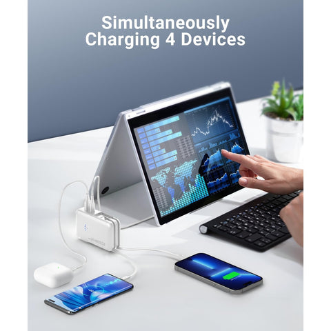 Portable Charger,16000mAh Power Bank Built-in AC Wall Plug and Cables, PD 30W and QC4.0 Fast Charger for iPhone and Android Phones and Most Electronic Devices (White)