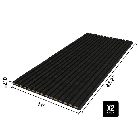 2-Pack 47.24" x 11.02" Acoustic Wood Panels for Wall, Soundproof Wood Slat Panel for Wall and Ceiling, 3D Fluted Absorbing Paneling for Interior Wall Decor, Living Room, Bedroom - Black