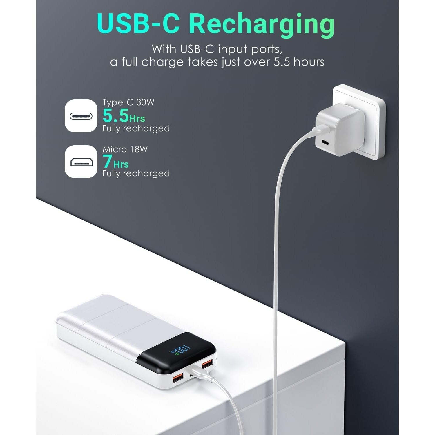 32000mAh Power-Bank-Portable-Charger - Output 5V3A Fast Charger Portable Charger with  LED Display Compatible with Smartphones and All USB Devices (Black)