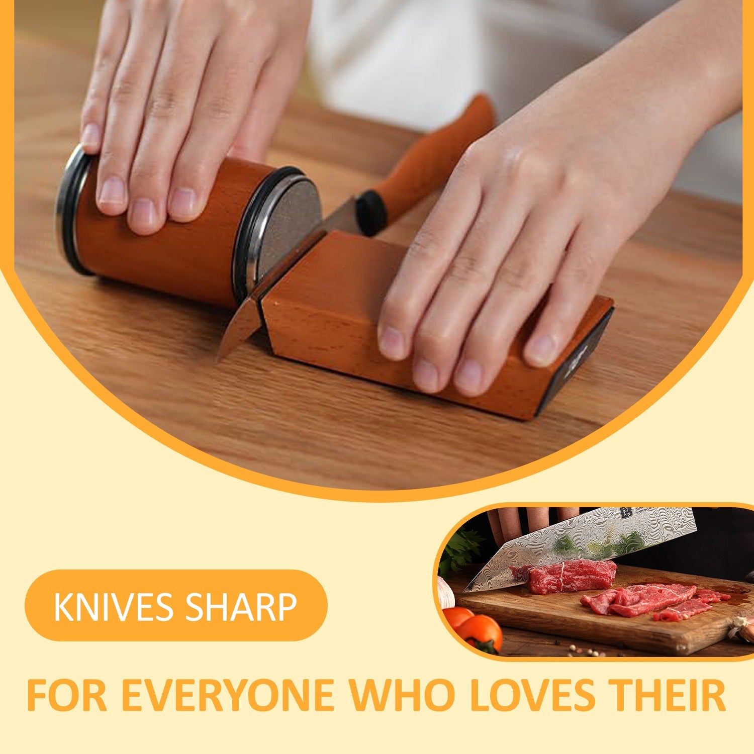 Rolling kitchen knife sharpener tool for sharpening knives with diamonds, available in 15° and 20° magnetic angles