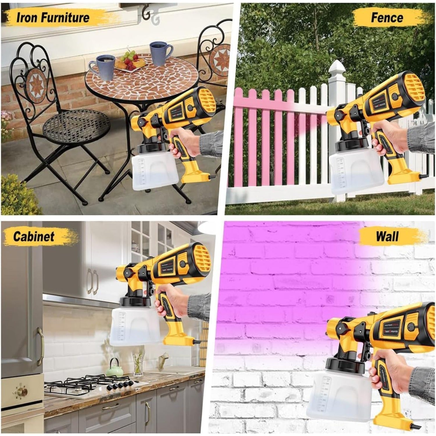 Spray Paint Tool 1000W Electric Spray Gun, Easy to Clean for Furniture Cabinets Fences Walls Doors Garden Chairs