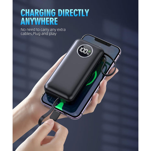 Portable Charger 15000mAh Battery Pack Built in Output Cables Fast Charging Equipped with LED Display for Most Electronic Devices