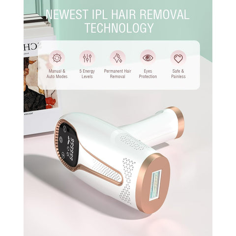 Laser Hair Removal for Men and Women IPL Permanent Hair Removal Home 999,999 Flashes Painless Hair Removal Underarms Back Legs Arms Face Bikini Line