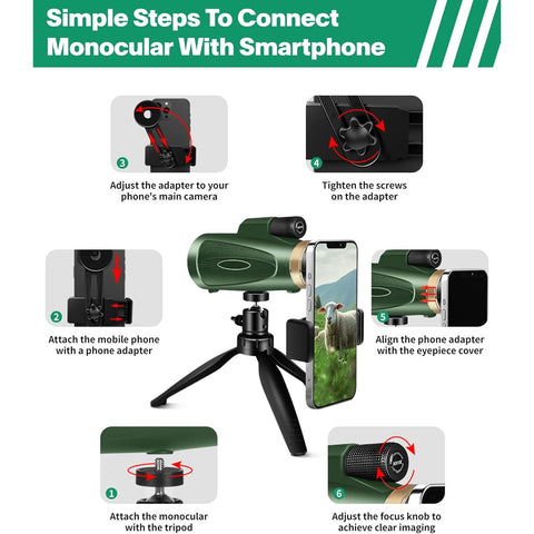 Monocular Telescope 80x100 High Power with Smartphone Adapter Tripod,Larger Vision Monoculars for Adults with BAK4 Prism & FMC Lens, Suitable for Bird Watching Hunting Hiking Camping Wildlife-Black