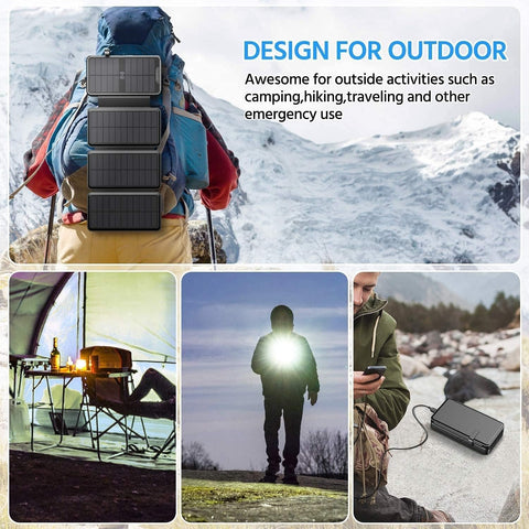 QiSa Solar Charger 38800mAh Solar Power Bank with Dual 5V3.1A Outputs 10W Qi Wireless Charger Waterproof Built-in Solar Panel and Bright Flashlights(Black)