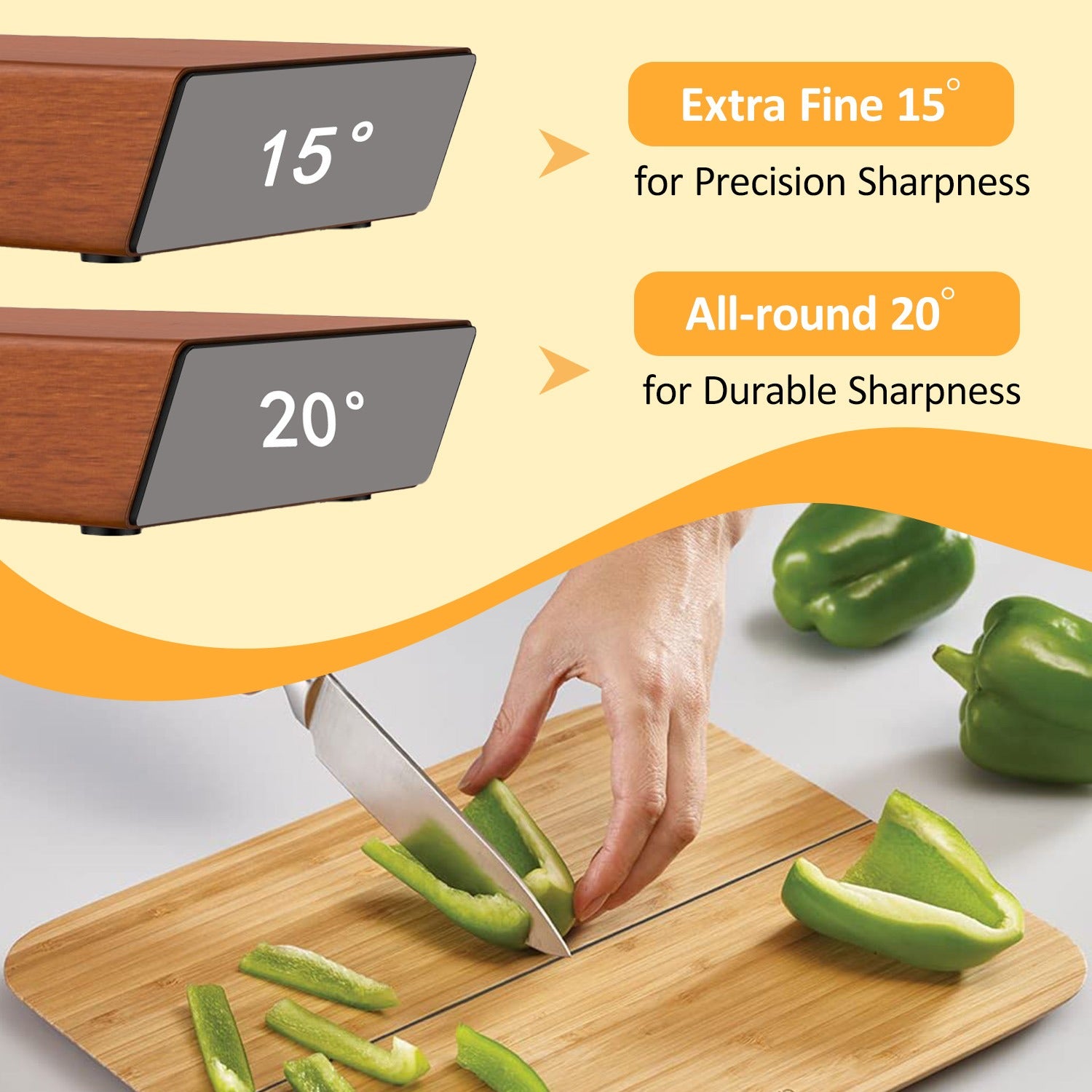 Rolling kitchen knife sharpener tool for sharpening knives with diamonds, available in 15° and 20° magnetic angles
