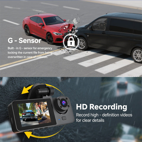 4K Full UHD 3-Channel Car Dash Cam - Front & Rear Cameras with 32GB Card, 2.0'' IPS Screen, Super Night Vision, WDR & Parking Monitoring