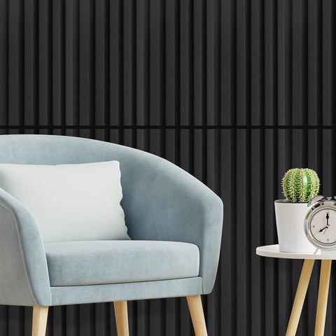 2-Pack 47.24" x 11.02" Acoustic Wood Panels for Wall, Soundproof Wood Slat Panel for Wall and Ceiling, 3D Fluted Absorbing Paneling for Interior Wall Decor, Living Room, Bedroom - Black