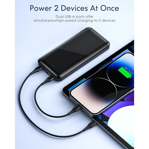Portable-Charger - 15000mAh Dual USB Power Bank Output 5V3.1A Fast Charging Portable Charger Compatible with Smartphones and All USB Devices (Black)