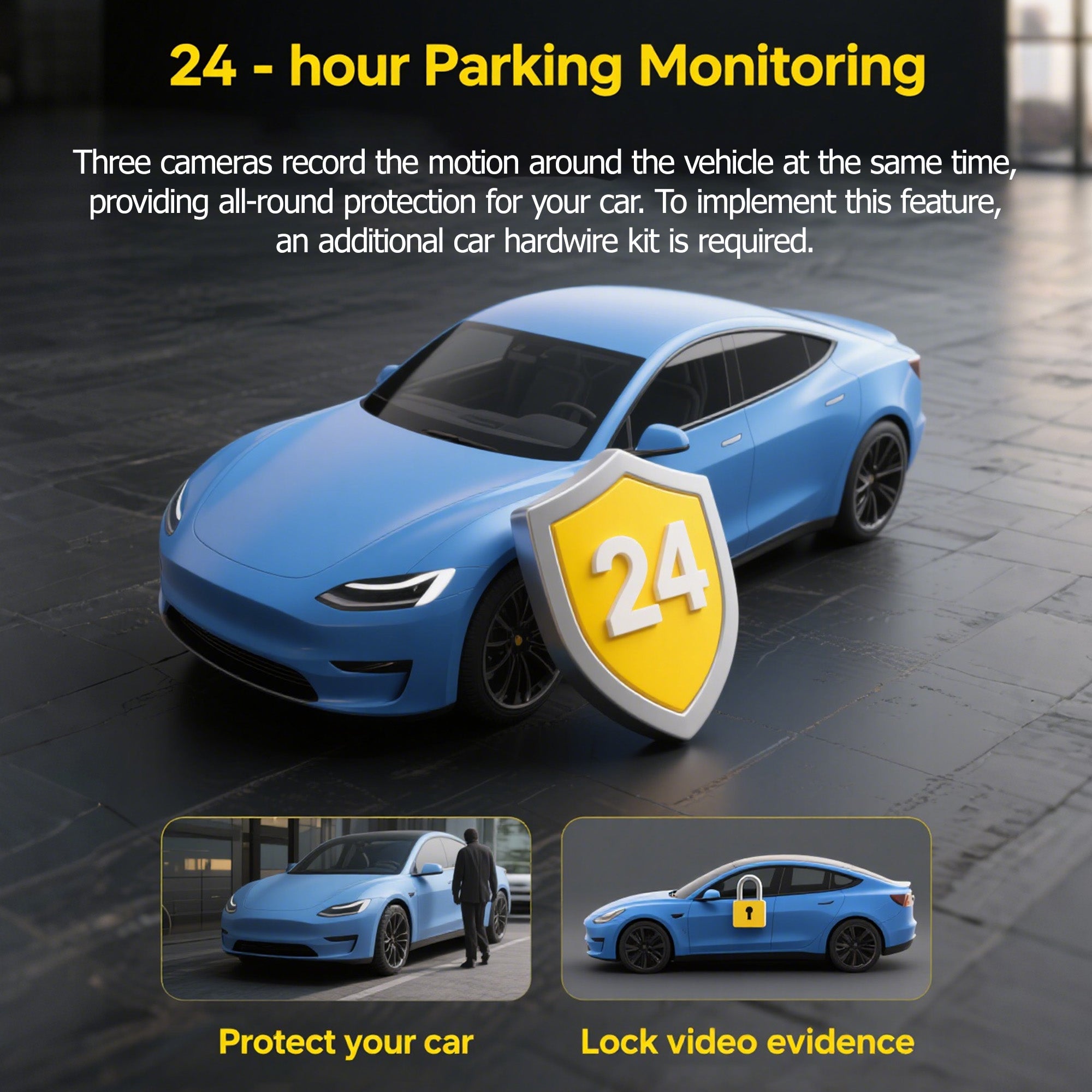 4K Full UHD 3-Channel Car Dash Cam - Front & Rear Cameras with 32GB Card, 2.0'' IPS Screen, Super Night Vision, WDR & Parking Monitoring