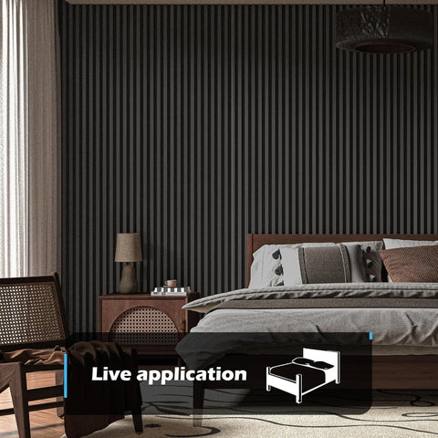 2-Pack 47.24" x 11.02" Acoustic Wood Panels for Wall, Soundproof Wood Slat Panel for Wall and Ceiling, 3D Fluted Absorbing Paneling for Interior Wall Decor, Living Room, Bedroom - Black