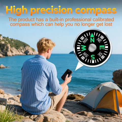 36800mAh Solar Battery Pack - Dual 5V USB Outputs, LED Flashlights & Compass, Portable Charger for Phones Camping (Orange)