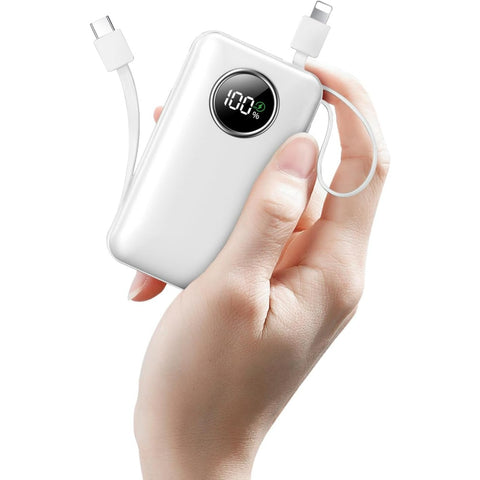Portable Charger 15000mAh Battery Pack Built in Output Cables Fast Charging Equipped with LED Display for Most Electronic Devices
