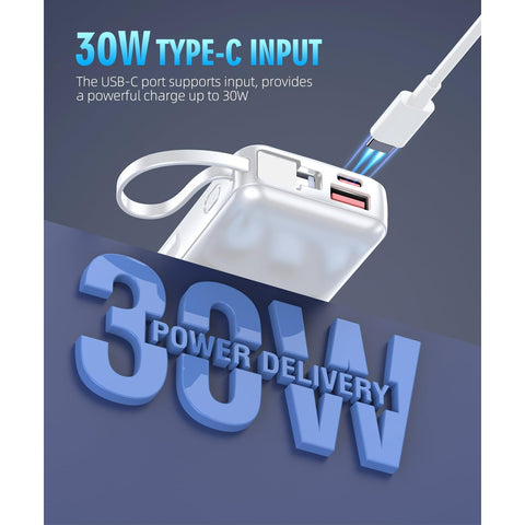 Portable Charger 15000mAh Battery Pack Built in Output Cables Fast Charging Equipped with LED Display for Most Electronic Devices