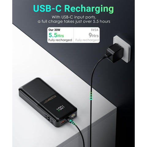 Portable-Phone-Charger - 40000mAh Power Bank PD30W Fast Charger Built-in 2 Detachable Output Cables, Flashlight and LED Display for iPhone and Android iPhone and Most Electronic Devices
