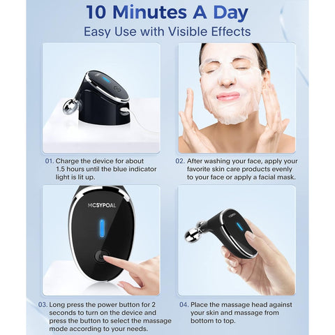Micro-Current-Facial-Device, Face Roller Skin Care Tool, Face Massager Glossy White