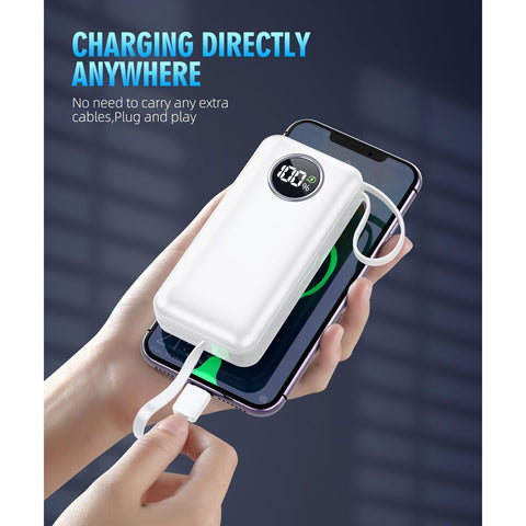 Portable Charger 15000mAh Battery Pack Built in Output Cables Fast Charging Equipped with LED Display for Most Electronic Devices