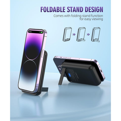 for Magnetic Power Bank, 6800mAh Wireless Portable Charger with PD30W Fast Charging, Battery Pack Built-in 2 Output Cables for iPhone 15/14/13/12 Series(Black)