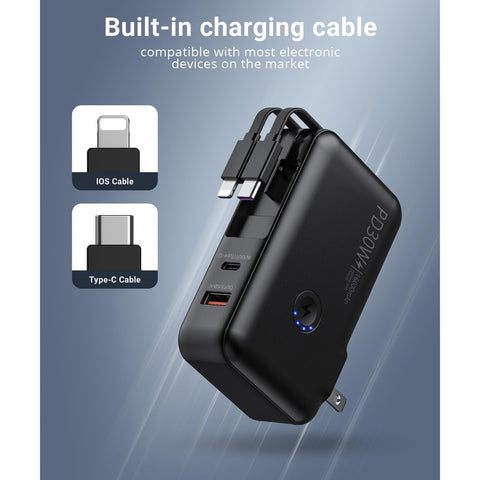 Portable Charger,  16000mAh Power Bank Built-in AC Wall Plug and Cables, PD 30W and QC4.0 Fast Charger for iPhone and Android Phones and Most Electronic Devices