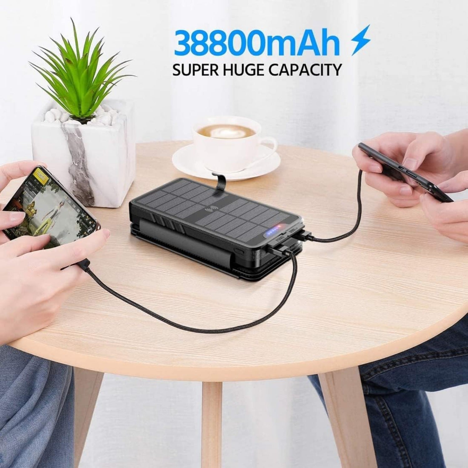 QiSa Solar Charger 38800mAh Solar Power Bank with Dual 5V3.1A Outputs 10W Qi Wireless Charger Waterproof Built-in Solar Panel and Bright Flashlights(Black)