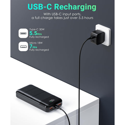 32000mAh Power-Bank-Portable-Charger - Output 5V3A Fast Charger Portable Charger with  LED Display Compatible with Smartphones and All USB Devices (Black)