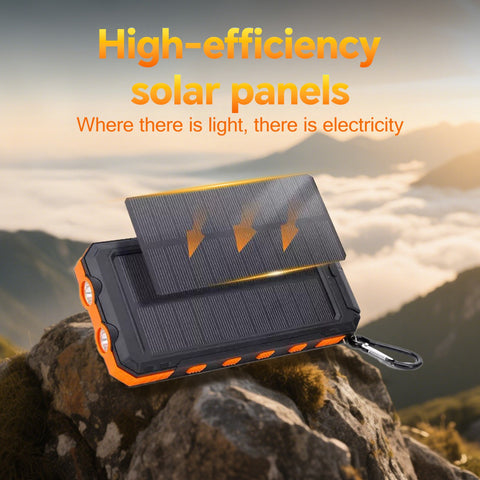 36800mAh Solar Battery Pack - Dual 5V USB Outputs, LED Flashlights & Compass, Portable Charger for Phones Camping (Orange)
